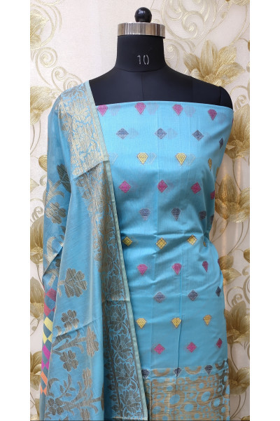 All Over Butta Weaving Sky Silk Suit Fabric Set (SF17)